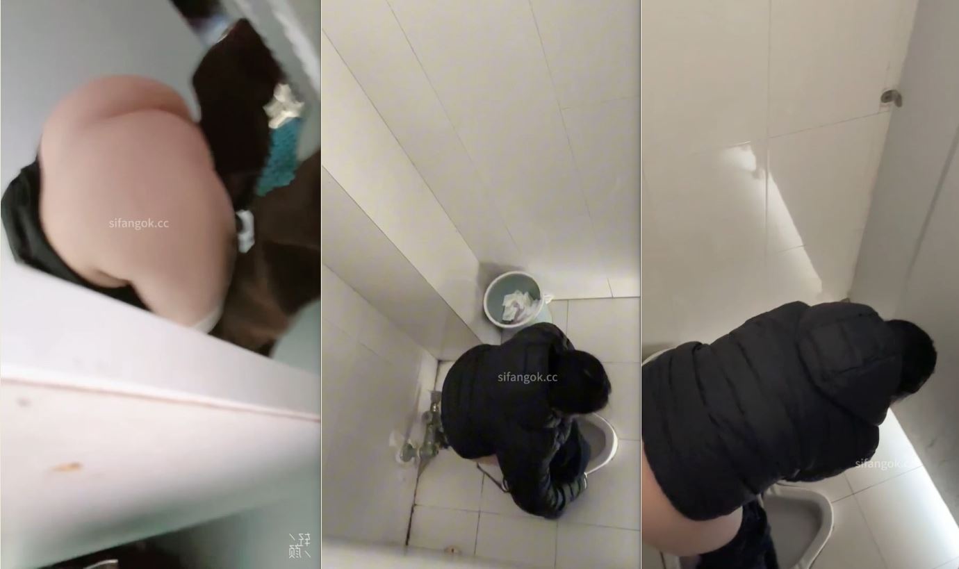 Real Private Footage – Girl in Puffer Jacket Spreading Ass on Toilet