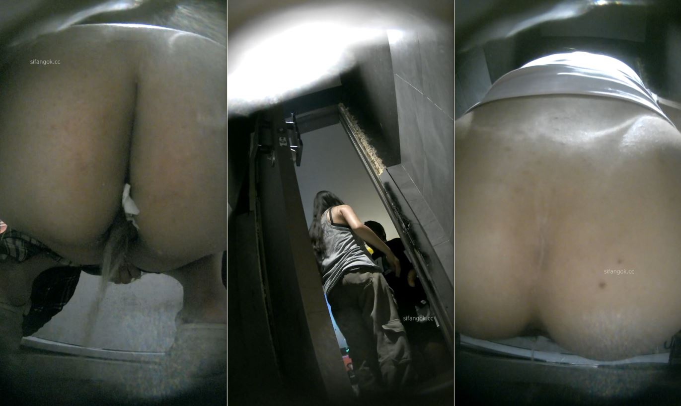 Chinese Girl in Grey Pants Pulling Down and Spreading Big Ass on Hidden Toilet Cam