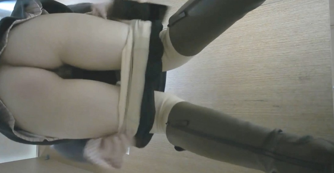 Thick Ass Chinese Girl in Black Boots Squatting and Peeing Close Up